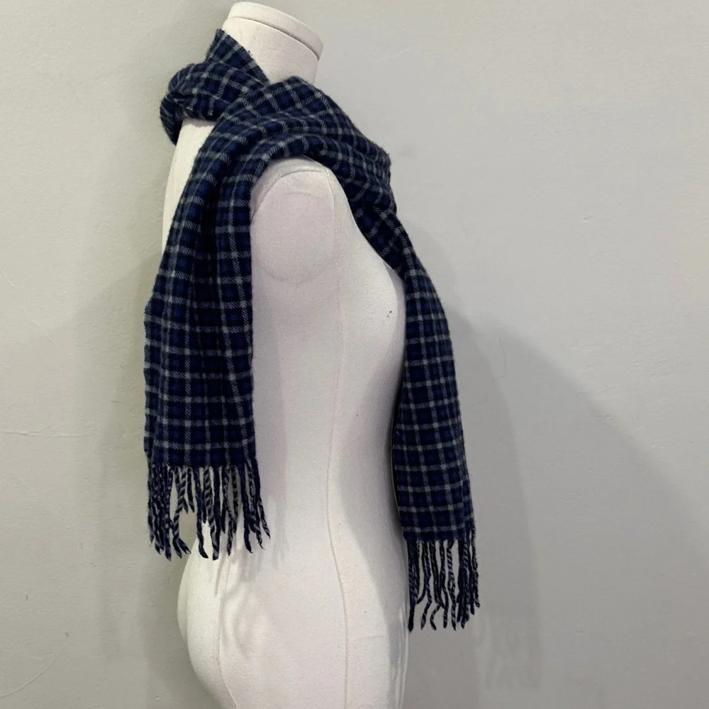 Enzo Mantovani Cashmere Check Scarf | Blue & Black Plaid | Unisex Luxury Wrap